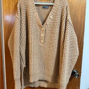 Sweet Love Chunky Knit V-Neck Sweater in Tan